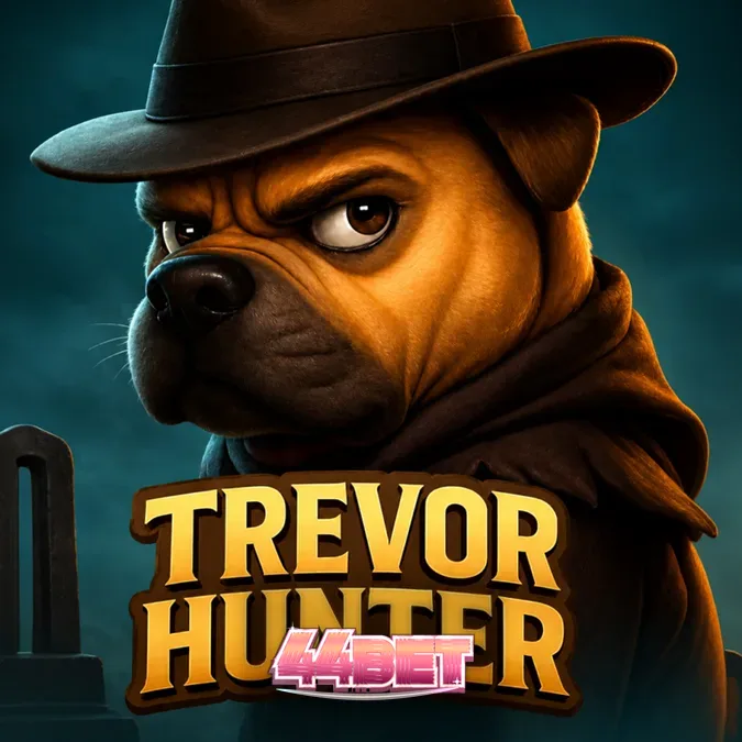 O bulldog explorador em frente ao tabuleiro do jogo Trevor Hunter